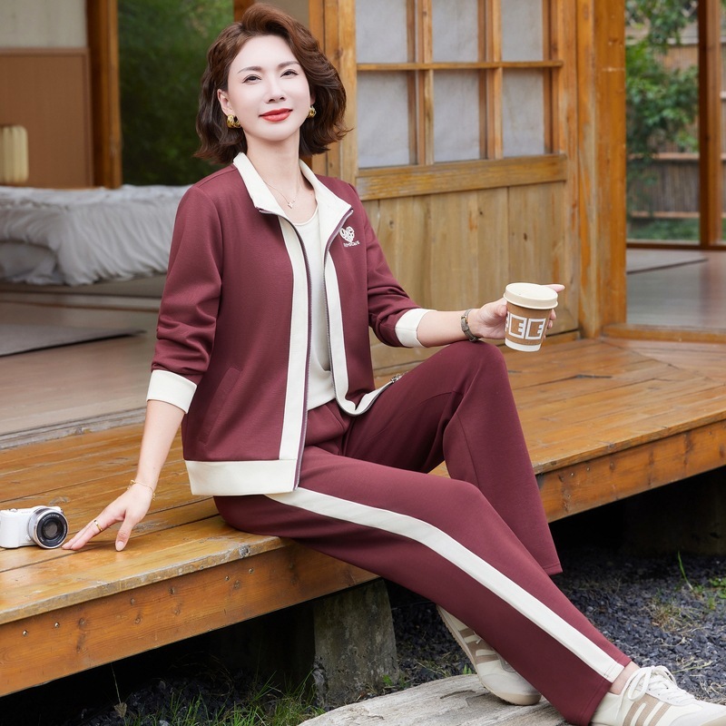 中年妈妈秋装运动套装2025新款春秋休闲两件套中老年女士洋气外套|undefined
