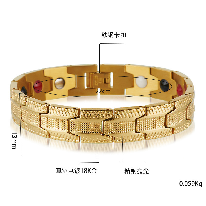 Europa y América nueva pulsera de acero inoxidable de oro amarillo cáñamo punto geométrico imán pulsera Simple pulsera de Salud de Los Hombres