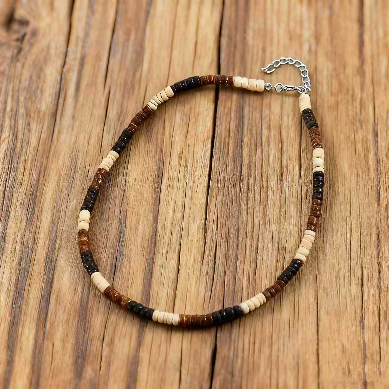 Cross-Border New Product Bohemian Style Natural Coconut Shell Wood Beads Beaded Splicing Personalized Design Men's Clavicle Chain Necklace