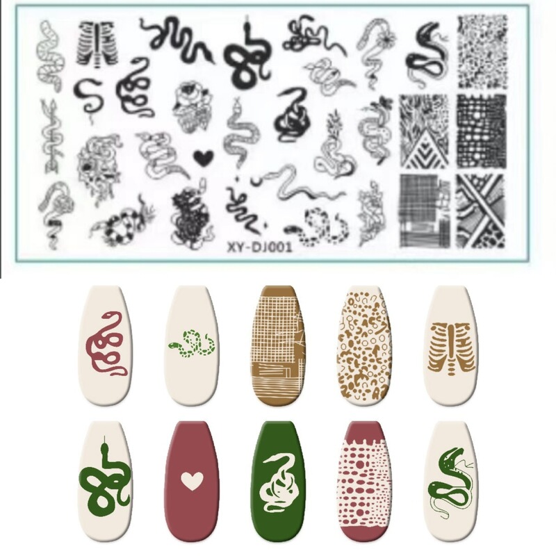 Cross-border snake printing template nail art steel plate rectangular printing plate color painting oil template new printing snake series
