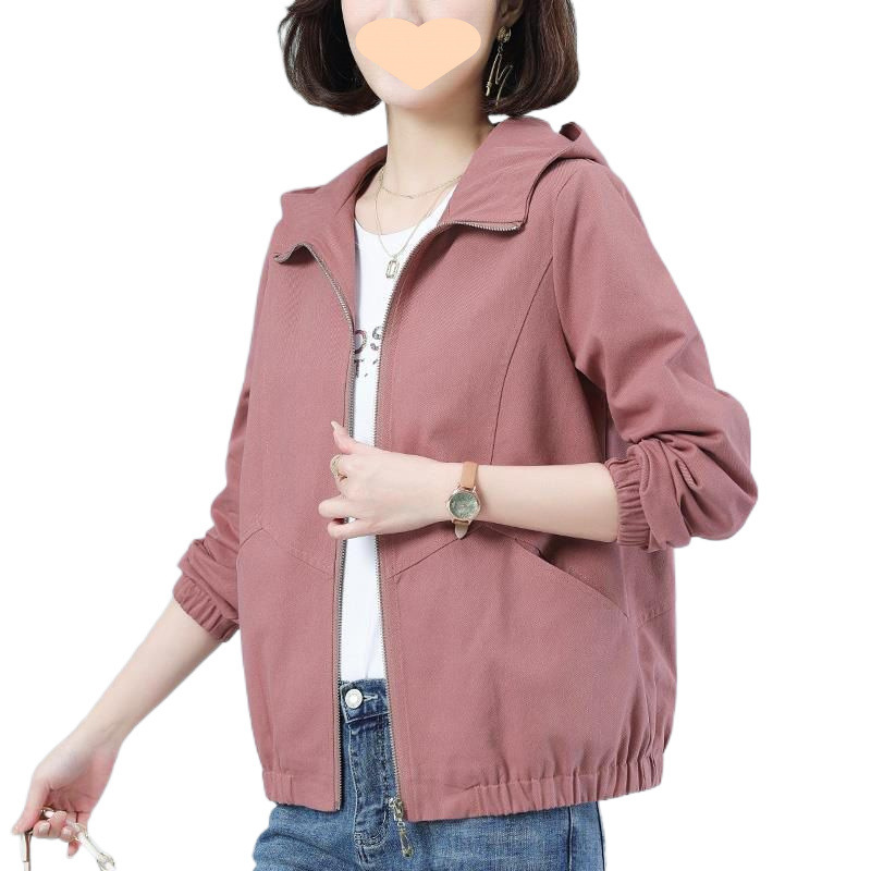 妈妈棉女士短外套休闲洋气中老年春秋装新款宽松连帽小个子夹克|undefined