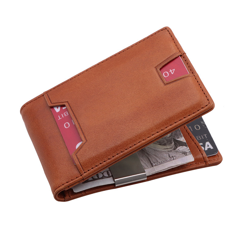 跨境新款真皮耐磨皮卡夹 RFID卡包多卡位薄款男士卡槽钱包美金夹
