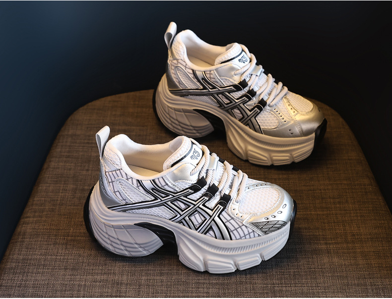 Giày sneaker chunky nữ đế dày tăng chiều cao mặt lưới thoáng khí — Màu be chi tiết 7