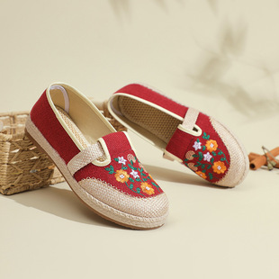 Summer New Women's Cloth Shoes Old Beijing Embroidered Linen Cloth Shoes Women's Shallow Mouth Retro Fashion Single-layer Shoes Hanfu Shoes