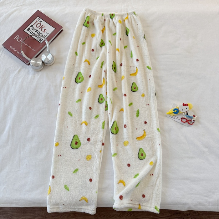 Invierno nuevo pantalones cálidos de franela estilo de caricatura coreano para mujeres más grueso y terciopelo cálido para el hogar pijamas de lana se pueden usar fuera