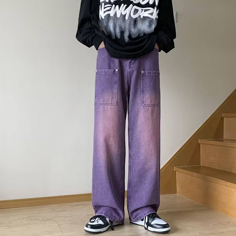 Cross-Border Hong Kong Style Men's Fashion Spring New 2025 Jeans Hip-Hop High Street Trendy Cool Long Pants Retro Casual Cross-Border Hong Kong Style Men's Fashion Spring New 2025 Jeans Hip-Hop High Street Trendy Cool Long Pants Retro Casual