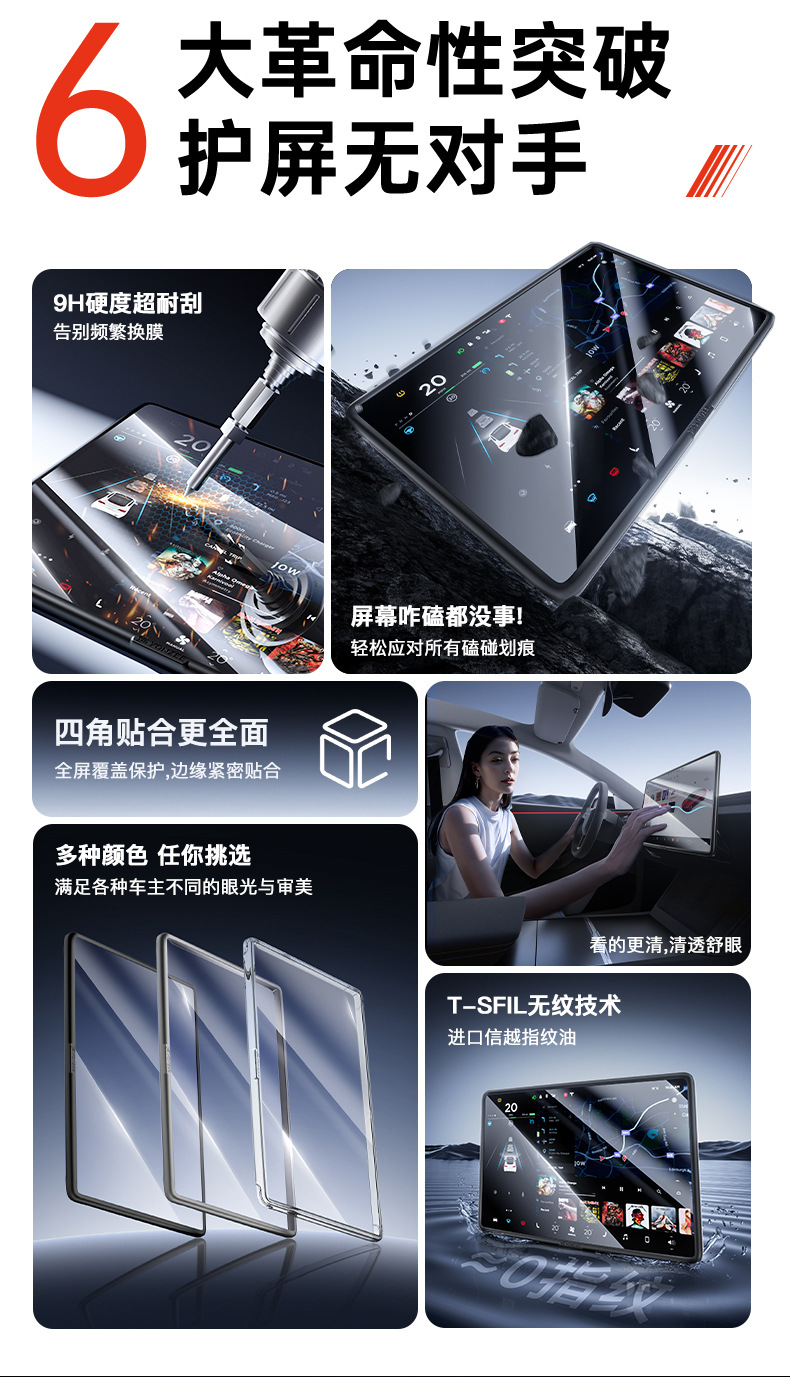Suitable for Tesla's New Version of Model 3/Y/Yl Central Control Screen Tempered Film Rear Row Protective Film Frame