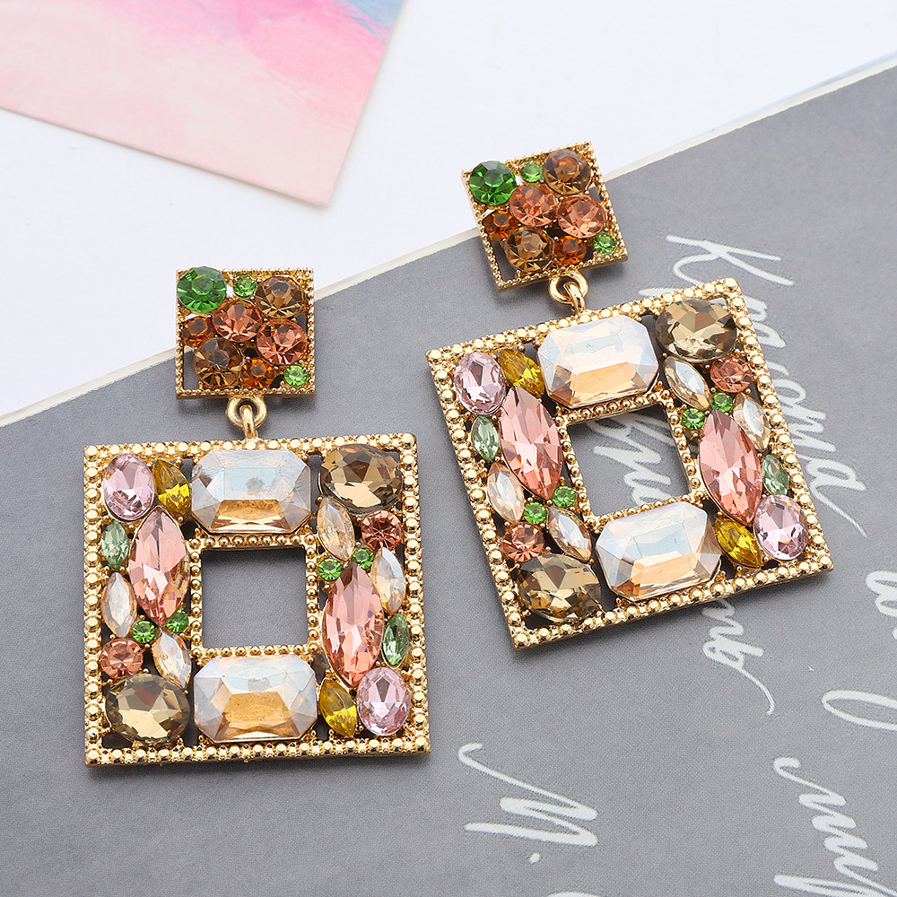 Banquet Occasion 1 Pair Fashion Square Inlay Metal Artificial Diamond Drop Earrings