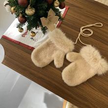 2023手套韩版仿狐狸毛全指手套冬天女骑行保暖加绒仿兔毛手套