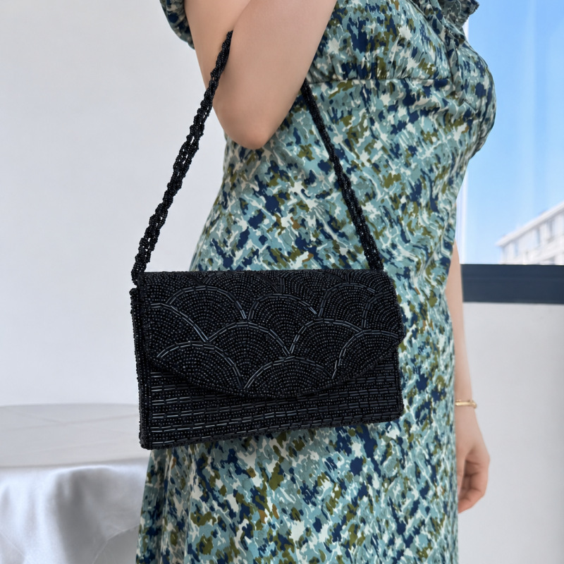 Beaded Bag Cross-Border Trend Heavy-Duty Handmade Beaded Embroidery Retro Evening Party Clutch Bag Women's High-End Black Clutch Bag Beaded Bag Cross-Border Trend Heavy-Duty Handmade Beaded Embroidery Retro Evening Party Clutch Bag Women's High-End Black Clutch Bag