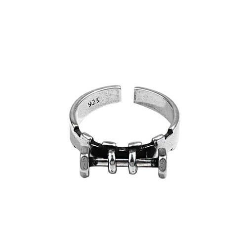 Vintage Retro Tarnished Small Dumbbell Ring for Women Fashion French Cat's Eye Stone Index Finger Ring Party Dance Accessory Jewelry
