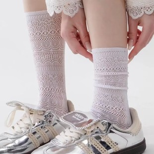 Spring and Summer Women's Mid-Calf Thin Lace Socks, Slouch Socks, Ballet Style Calf Socks, Ruffle Socks