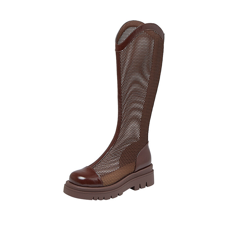 Boot nữ da lưới thoáng khí mùa hè, đế dày rỗng, ống rộng cho chân to — Màu nâu ống lớn, Màu đen cổ ống lớn, Ống nhỏ màu đen, Ống nhỏ màu be chi tiết 77