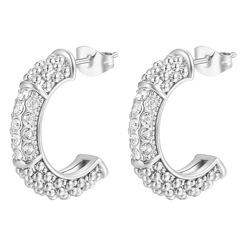Estilo francés diamantes incrustados pendientes de acero inoxidable de alto grado retro estilo Chanel de las mujeres simples de 18K de oro de titanio pendientes de acero pendientes