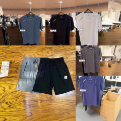 Anjia の人気のアイスシルク弾性速乾性スーツ Tシャツメンズラウンドネックルーズ半袖カジュアル薄い無地