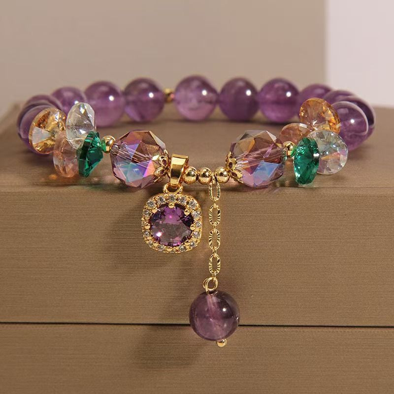 Temu Xiyin Tk Cross-Border Popular Bracelet Purple Crystal Bracelet Female Ins Niche Design Micro-Encrusted Zircon Bracelet