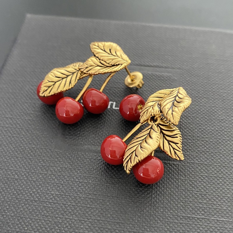 精工版杨树林复古樱桃耳钉可爱红色樱桃网红百搭精致耳环耳饰女