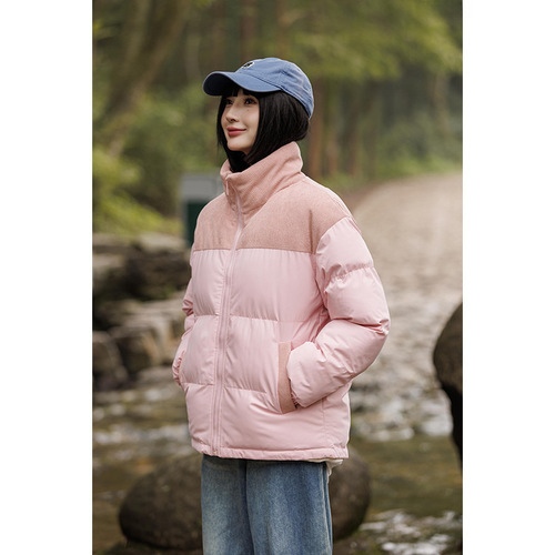 New winter velvet cotton coats for men and women, thickened warm cotton coats, couple style bread coats, trendy color matching cotton coats