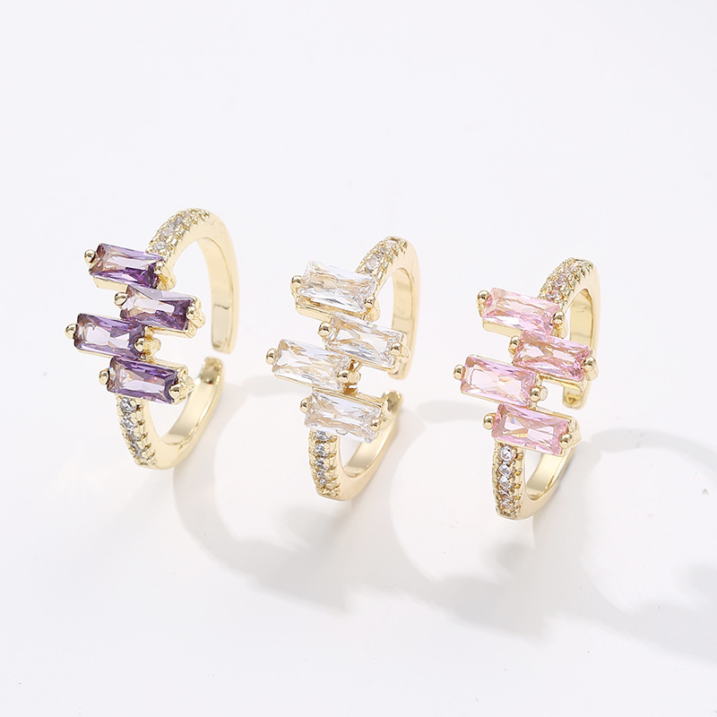 5g Weight Zircon Inlay Material Open Ring Classification Adjustable Ring Size 1 Piece Quantity Daily Occasion Copper Material Geometric Pattern Women'S Gender Plating Design Fashion Style Fashion Geometric Copper Plating Zircon Open Ring 1 Piece 3