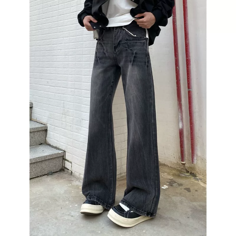 Новый дизайн versatile campus vibe молния всплеск рисунок синие джинсы мужские cleanfit slim-подрезанные