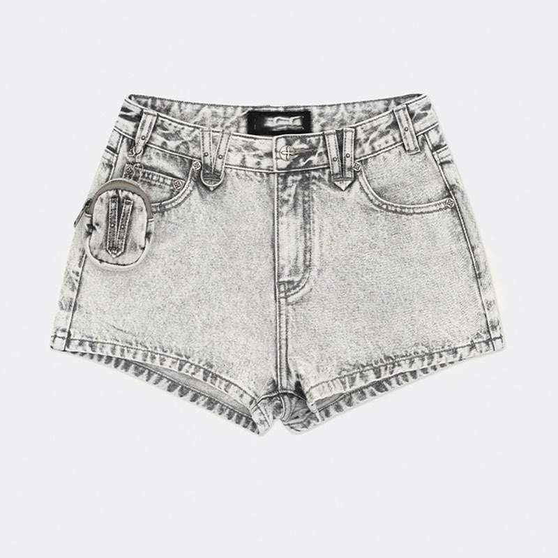 SMFK Mustang Rock Low Waist Denim Shorts Sports Hot Pants Retro Accessories Small Bag Casual Pants 24 New Women