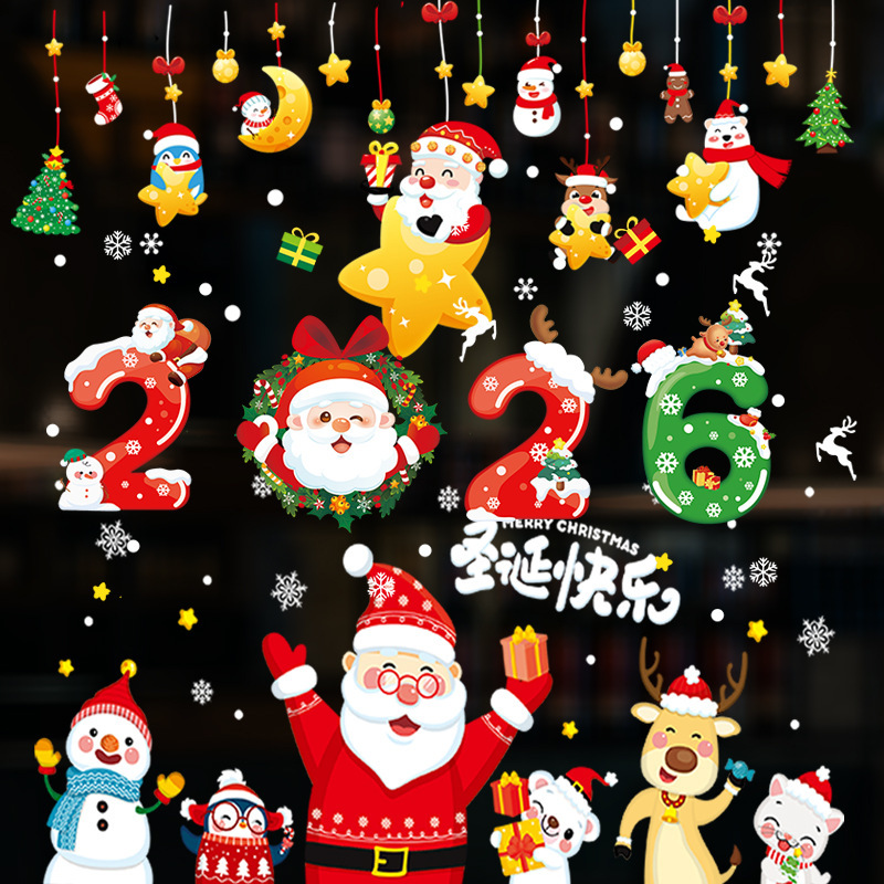 クリスマスの花輪装飾静電シールデパートのイベントの配置は、ショーウインドーのサンタクロースの窓際の貼り付けを歓迎します|undefined