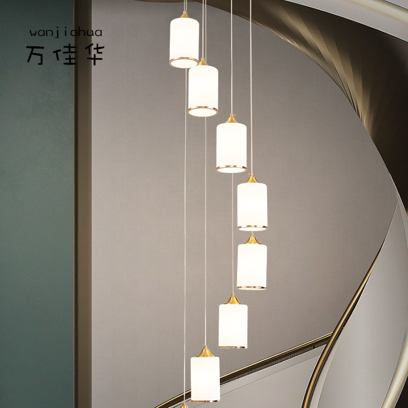 Nueva escalera china de cobre toda la lámpara de la casa de la sala de estar del comedor de la lámpara de salto alto hueco giratorio largo lámpara de la casa de la lámpara