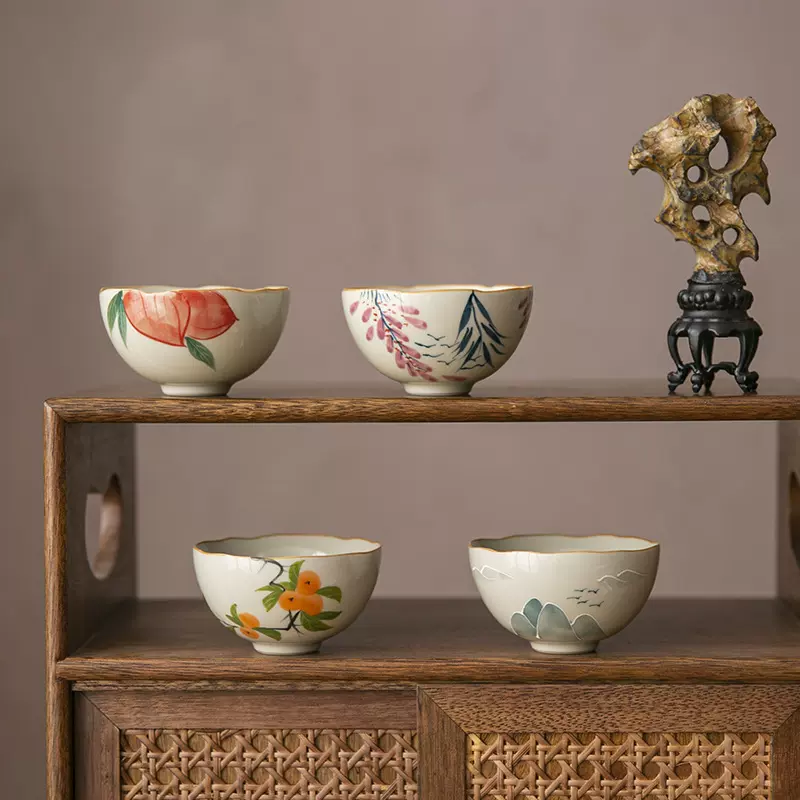 手绘主人杯仿古中式个人杯茶盏品茗杯功夫茶具小茶杯商务礼品批发