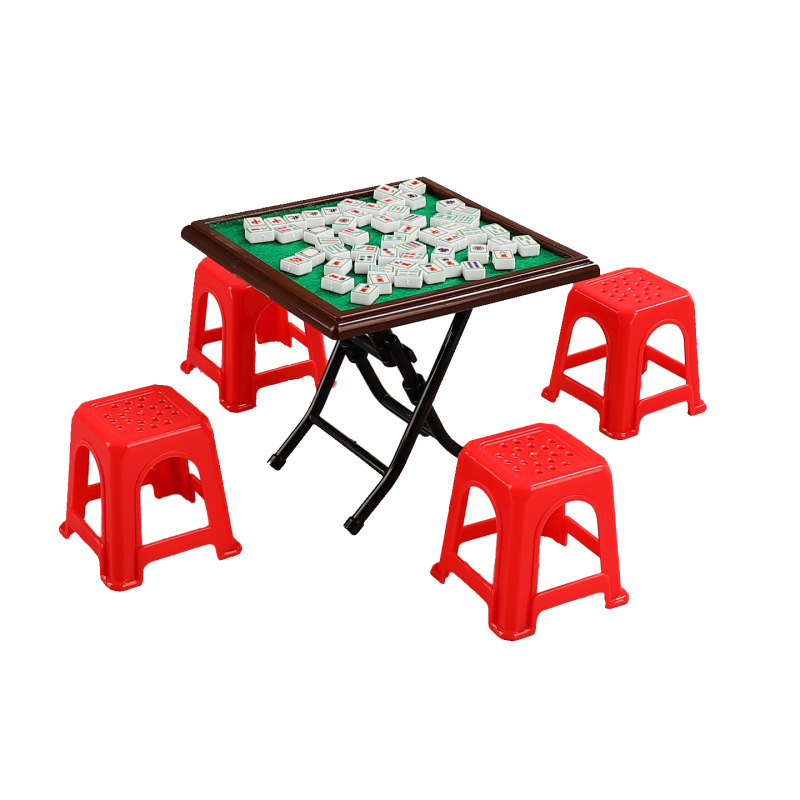 娃娃屋迷你麻将桌棋牌室道具袖珍桌椅模型摆件过家家玩具跨境热采|undefined