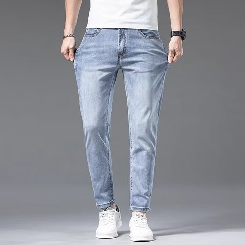 Spring and Autumn 9/9 Point Men's Tailored Slim Straight Leg Elastic Matchable Casual Light Color Long Pants for Men