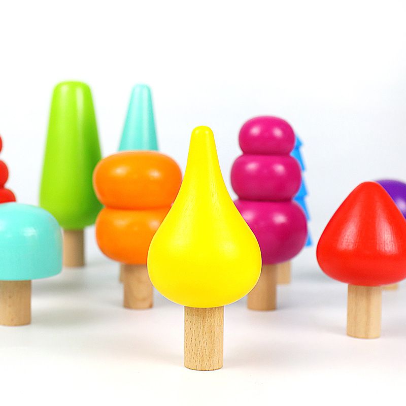 Madera arco iris árbol pequeño bloques de construcción color original árbol pequeño escritorio decoración de oficina decoración niños color cognición juguetes de educación temprana