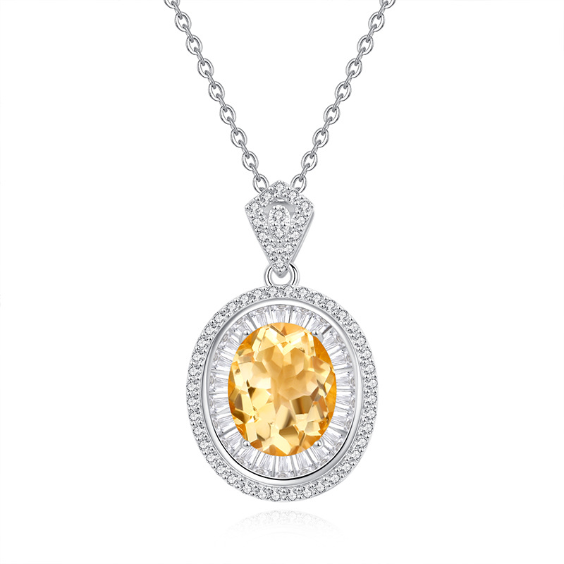Nuevo collar ovalado de plata esterlina, collar colgante de piedra de cristal natural, nicho femenino, cadena de clavícula de todo fósforo de lujo ligero de alta gama