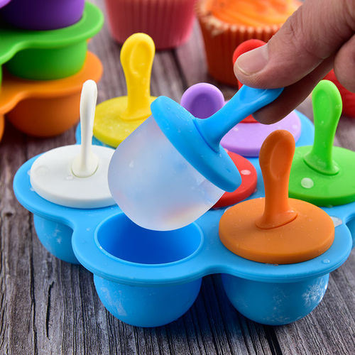 7-Hole Silicone Ice Pop Food Storage Tray Ice Mold Household Children Ice Tray DIY Colorful Popsicle Cake Ice Stick Mold Wholesale