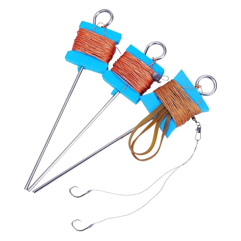 Set of Turtle Hooks with Ground Anchor, Old Turtle Hooks, 10m Line Sets, Strong Fishing Line, Double Hooks for Fishing Blackfish and Catfish, Turtle Hooks