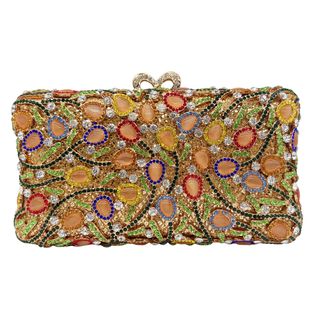Túi clutch nữ đính đá mắt mèo kim cương dự tiệc — màu vàng, bạc, Tùy chỉnh cá nhân chi tiết 2