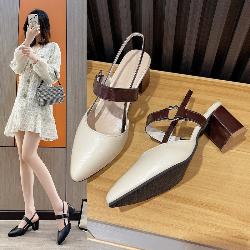 2025 Shoes Spring New Pointed Simple Buckle Niche Women's Design Closed Toe Chunky High Heel Sandals_vogvips.com