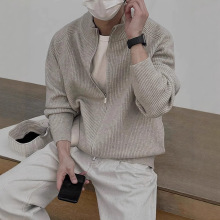 韩国秋冬新款针织立领拉链开衫韩版纯色休闲保暖毛衣外套双拉链