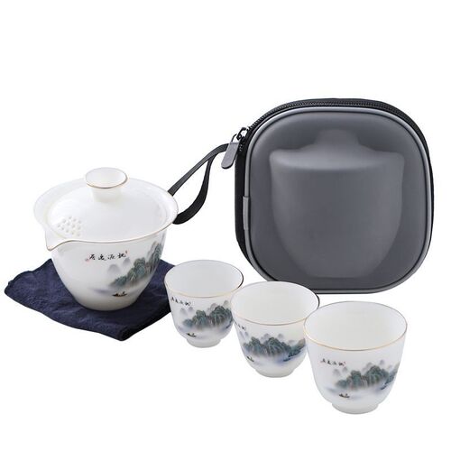 Factory Direct Sale Ceramic Fast Cup Sheep Fat Jade Portable Travel Tea Set Gift Business Company Gift