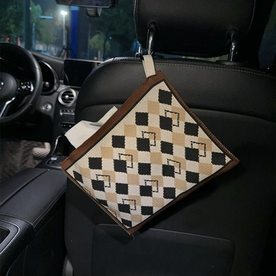 supplies ins Internet celebrity goddess, Car tissue box/set - black-yellow-white-rhombus-paper-bag-d-hook