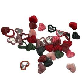 红色爱心包布纽扣迷你韩国绒爱心平底布扣耳钉条绒丝绒爱纽扣