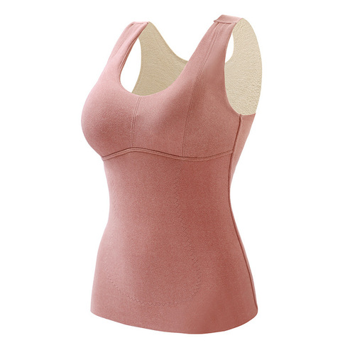 Women's Thermal Innerwear with Fleece Lining, Thick Padding, Built-in Bra Cup, Double-Sided Fuzzy Heating and Temperature-Controlled Base Layer Top