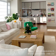 北欧中古风实木茶几客厅做旧侘寂风茶桌别墅酒店原木复古咖啡桌子