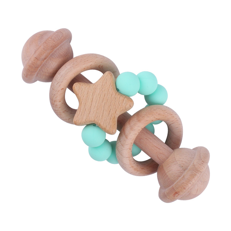 Creativo nuevo juguete para niños mordedor Beech bebé sonajero de mano cuentas de silicona bebé ejercicio interactivo mordedor palo