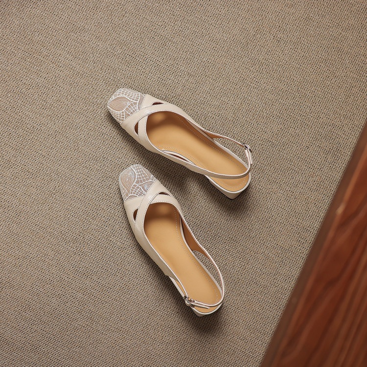 Sandal cao gót nữ hở mũi da cừu lưới phối màu quai ngang khóa — màu đen, màu trắng ngà chi tiết 41