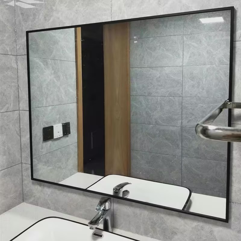 Bathroom Mirror with Frame, Glass Mirror, Modern Minimalist Luxury, Wall-Mounted Self-Adhesive Bathroom Mirror