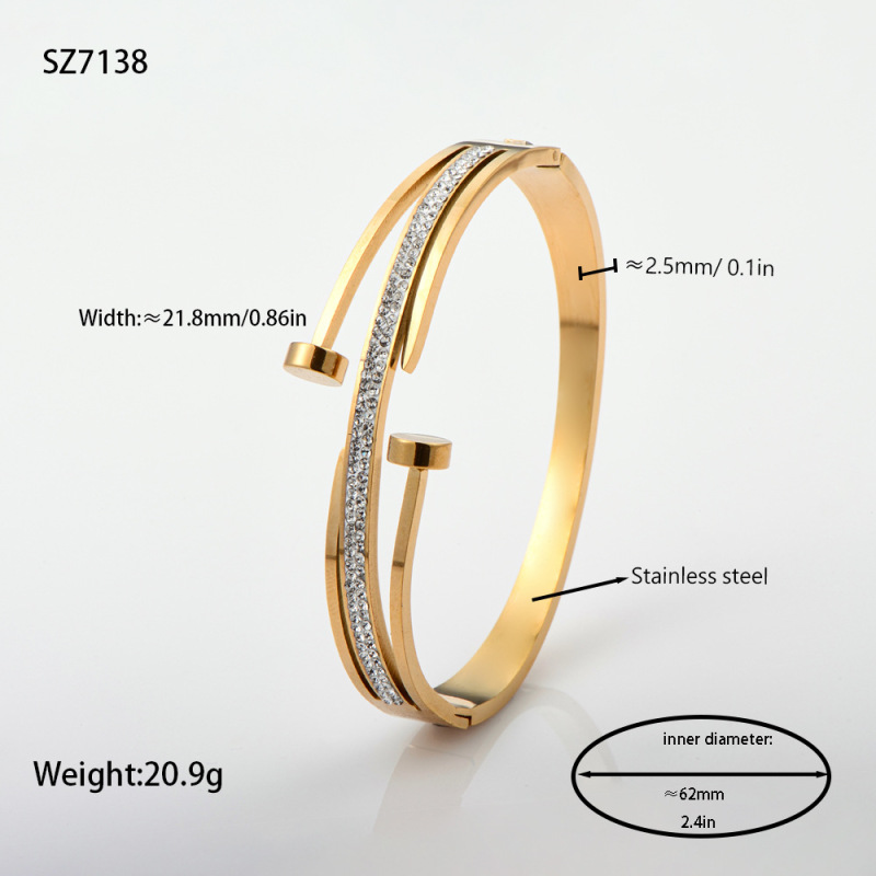个性潮人满镶泥巴钻钉子卡扣不锈钢金手镯厂家批发手饰wholesale|undefined