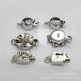 s925纯银镂空银扣花纹插扣项链手链连接扣头 diy饰品配件厂家直销