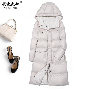 2025 Winter New White Goose down down Jacket Women's Long Over-The-Knee Hooded Thickened Warm Women's Goose down Jacket