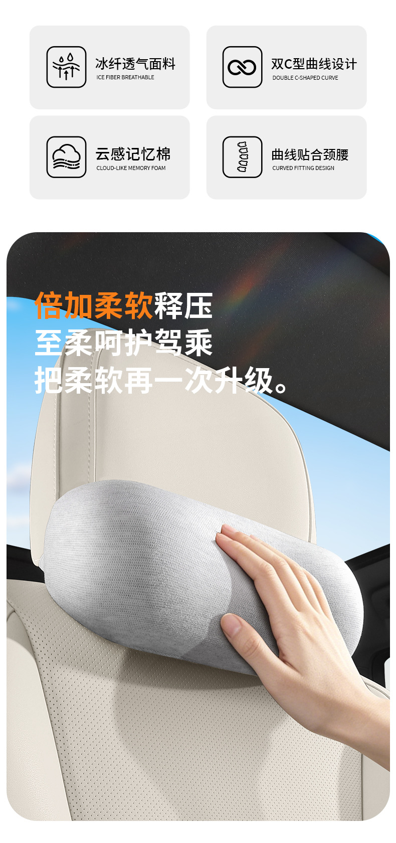Suitable for Tesla Modely Headrest Memory Foam Model3/S/X Updated Version Car Neck Pillow and Lumbar Support Supplies