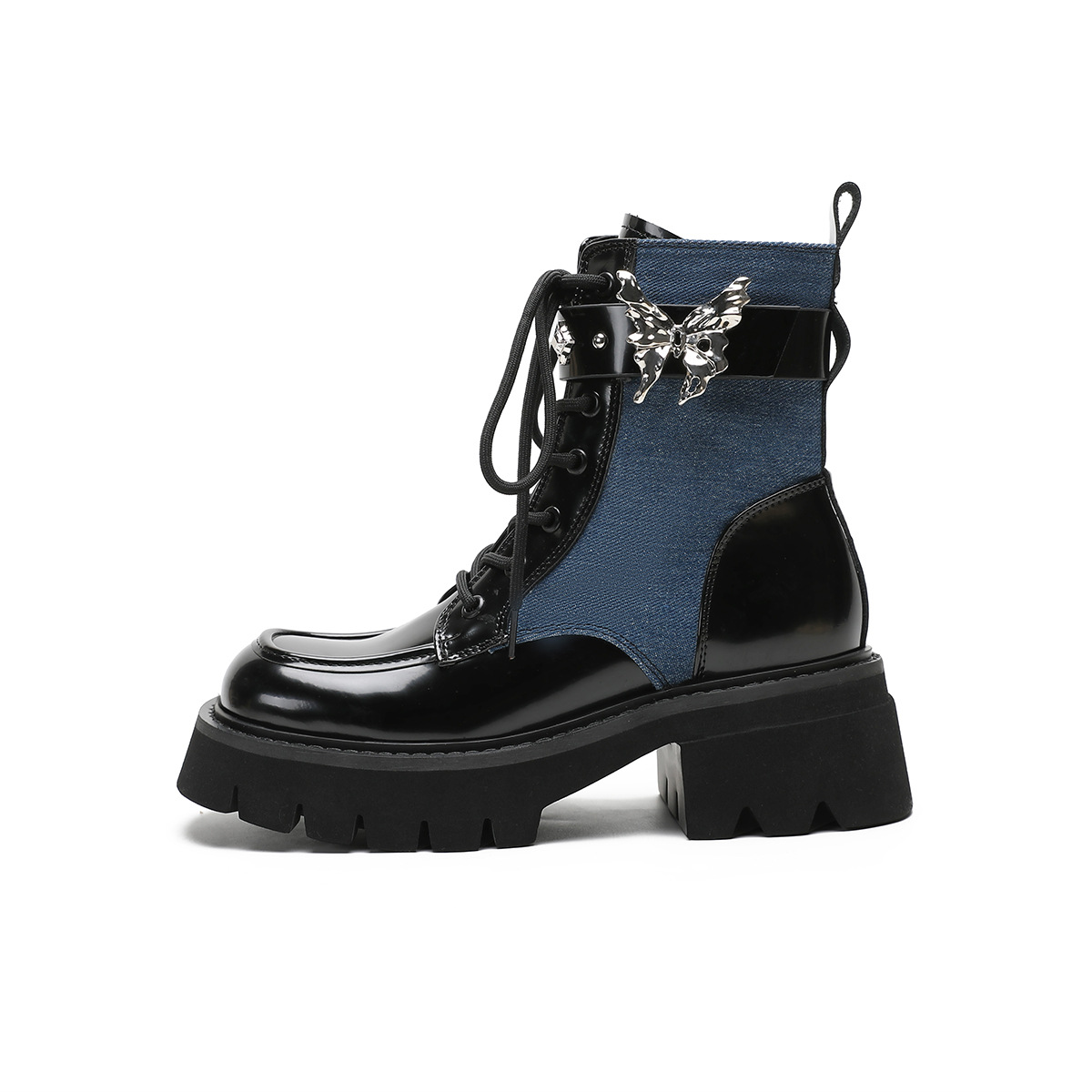 2024 Ősz/Tél Új Liquid Butterfly Martin Talpú Könnyű Knight Rövidnadrág Női Vastag Sarkú Farmer Bőr Csizma_voghion.com